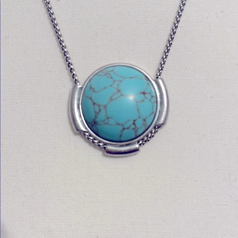 Silver and Turquoise Pendant Necklace, Adjustable Length